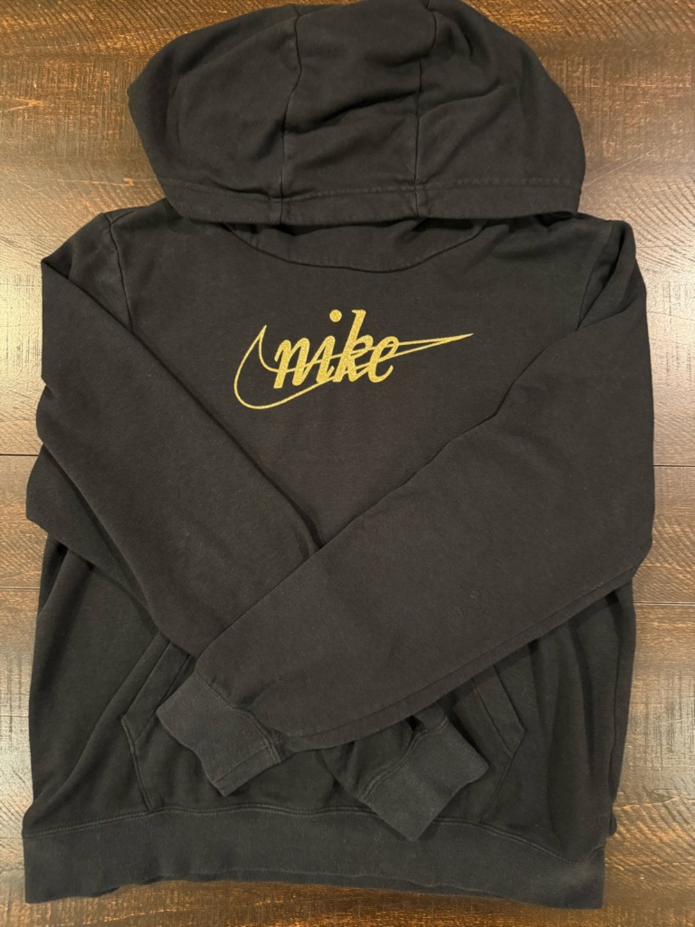 Nike Black Gold Logo Funnel Neck Hoodie Pullover Medium - Picture 4 of 13
